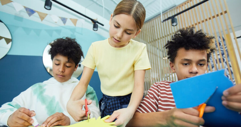 Kids making crafts at school