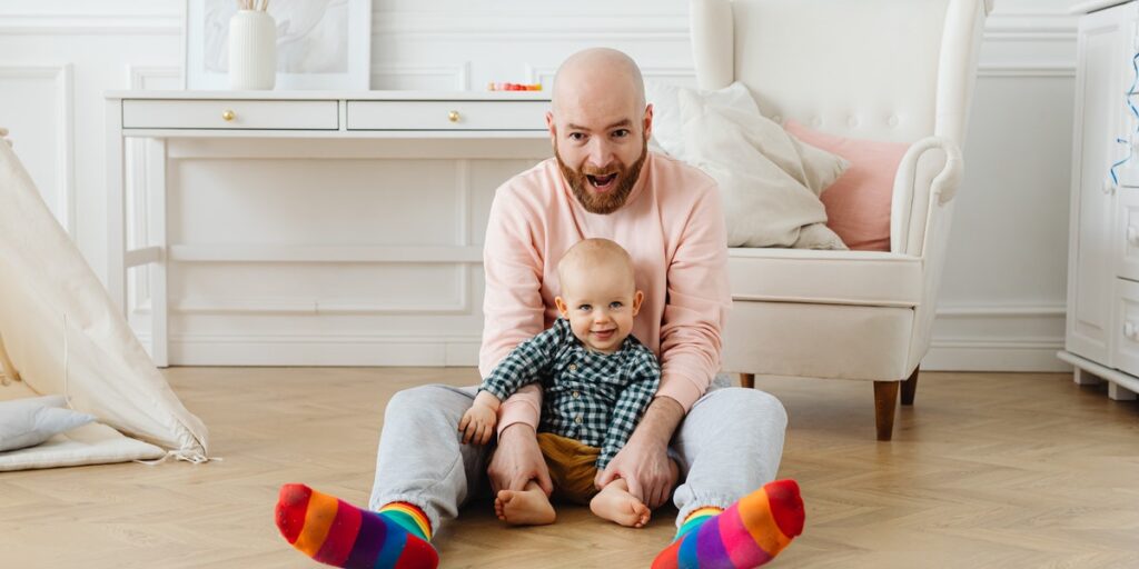bald father and child